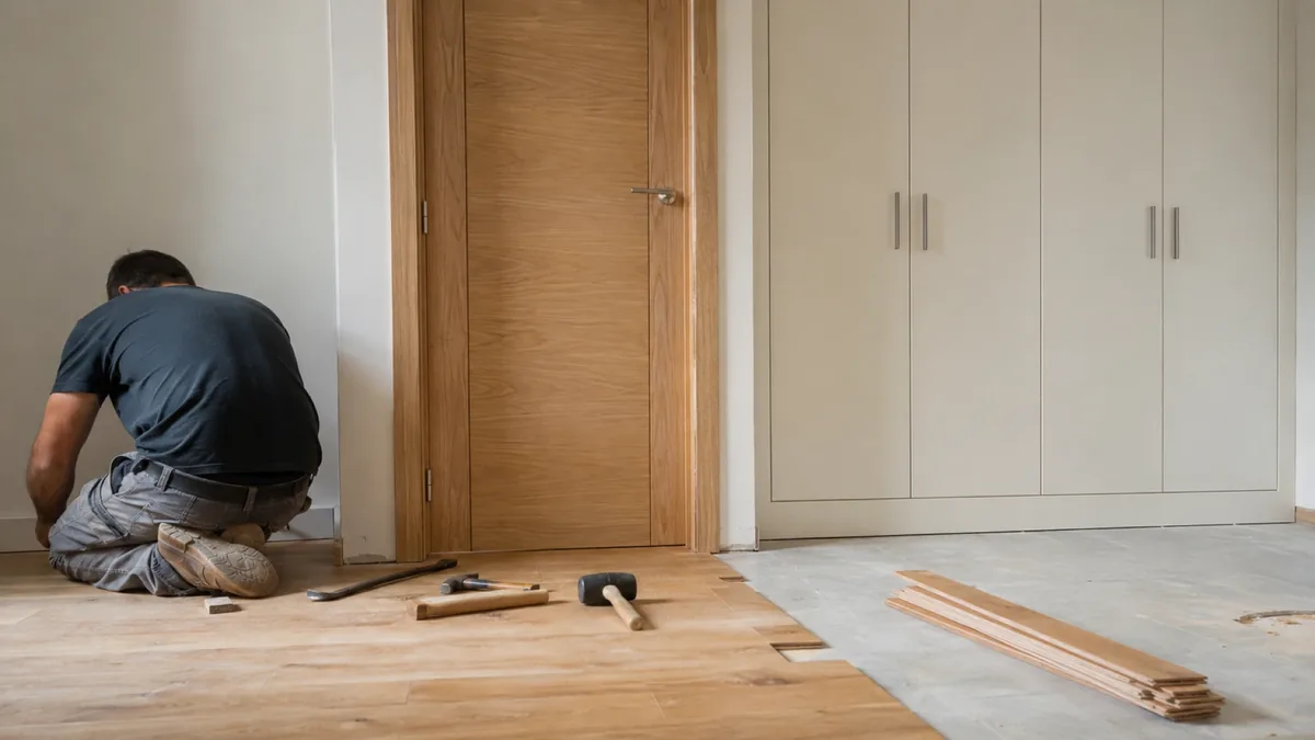 Puerta de interior lacada en blanco instalada en un piso de Móstoles