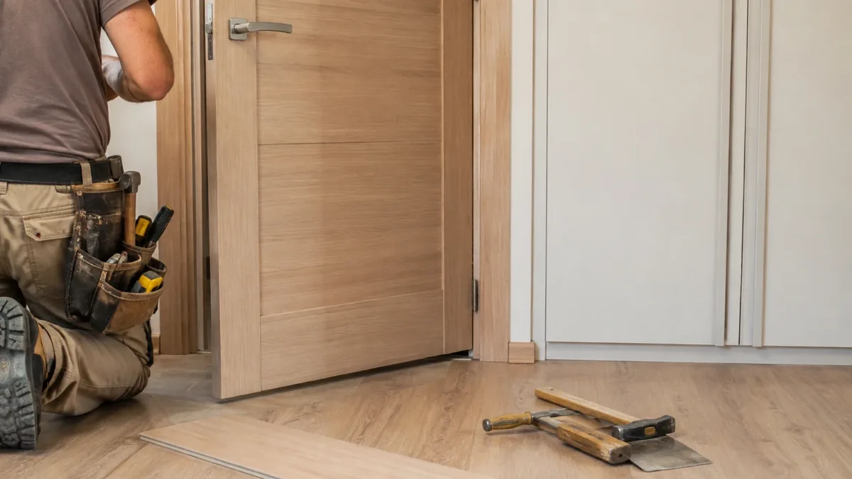 Puerta de interior instalada en una casa baja con patio en Pinto
